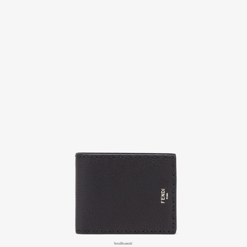 Fendi أسود رجال محفظة سيليريا الجلدية ثنائية الطي RTJZ2648 مُكَمِّلات