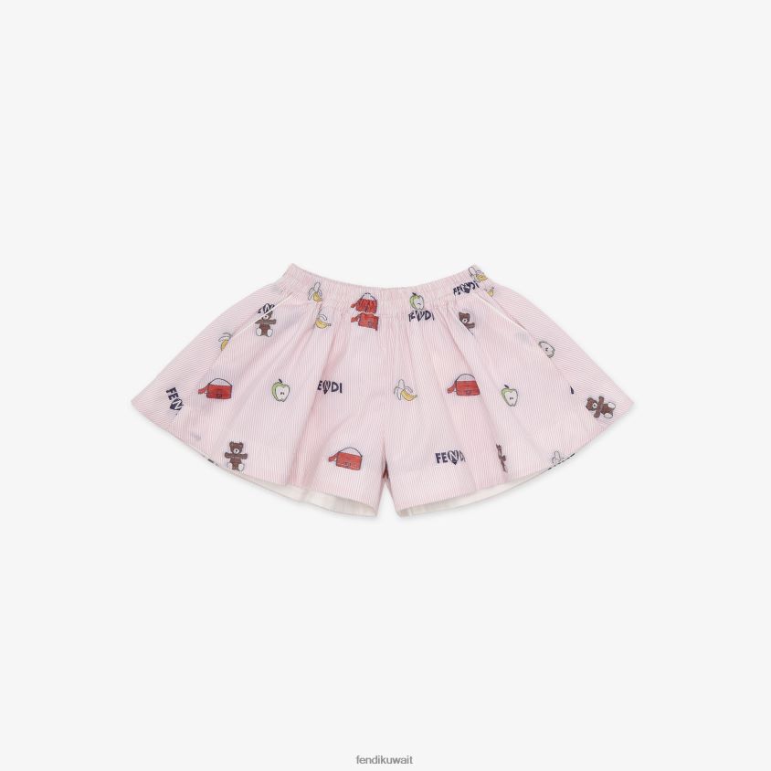 Fendi لون القرنفل أطفال شورت أطفال متعدد البوبلين RTJZ2769 ثياب
