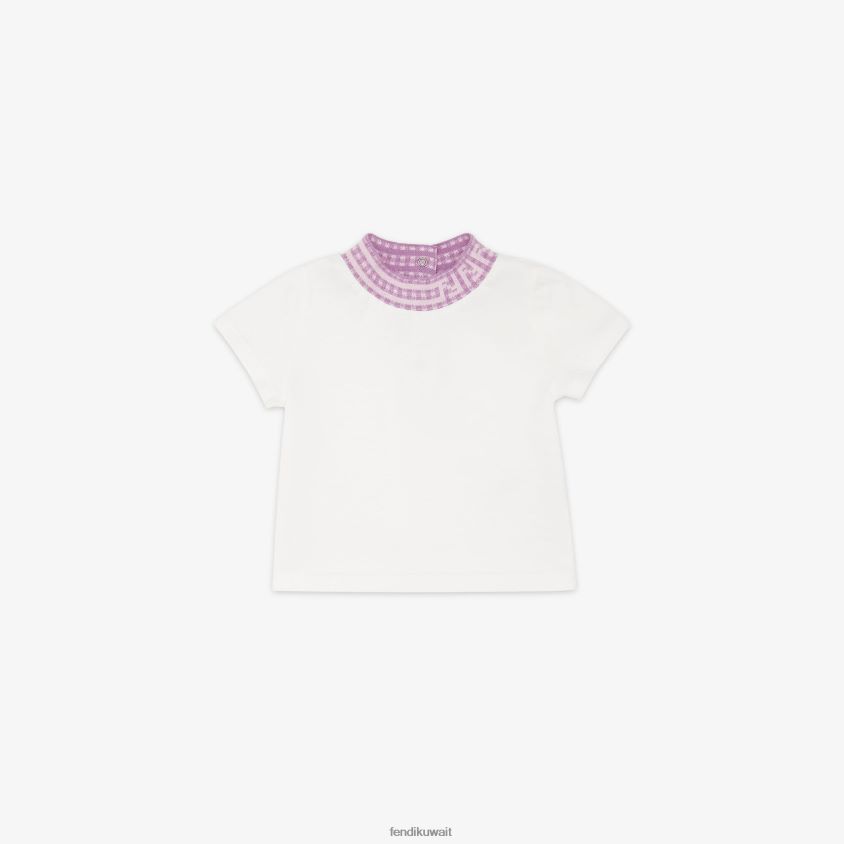 Fendi أبيض أطفال تي شيرت جيرسي مع شعار أرجواني RTJZ2777 ثياب