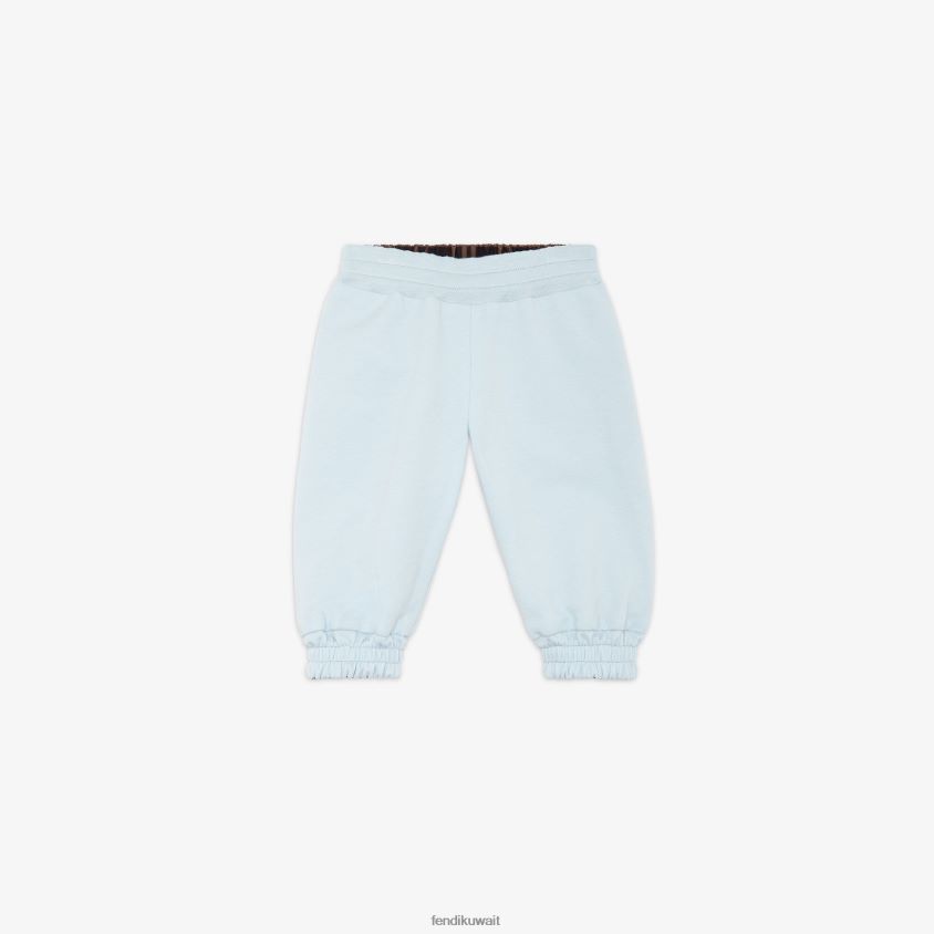 Fendi أزرق فاتح أطفال بنطال ذو وجهين مصنوع من الصوف والنايلون RTJZ2817 ثياب