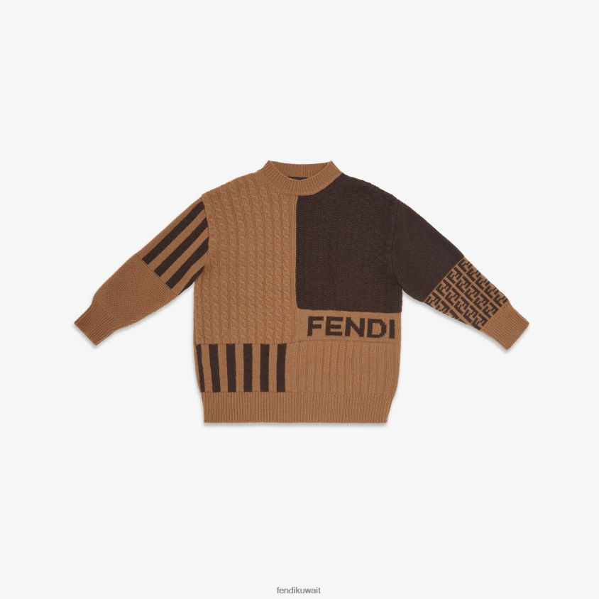 Fendi بني أطفال سترة صغار من صوف التبغ RTJZ2848 ثياب