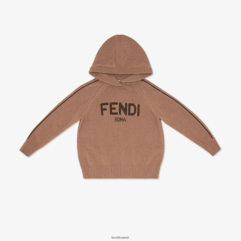 Fendi موضة أطفال سترة جونيور من الكشمير الخالص باللون الكراميل RTJZ2880 ثياب
