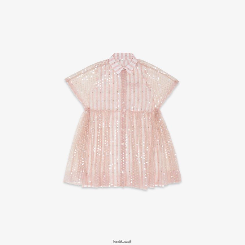 Fendi لون القرنفل أطفال فستان واسع من الترتر والبوبلين RTJZ2890 ثياب