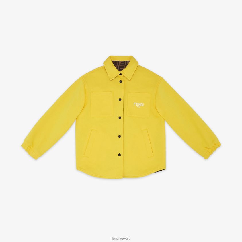 Fendi أصفر أطفال سترة قميص ذات وجهين من الصوف والنايلون RTJZ2908 ثياب