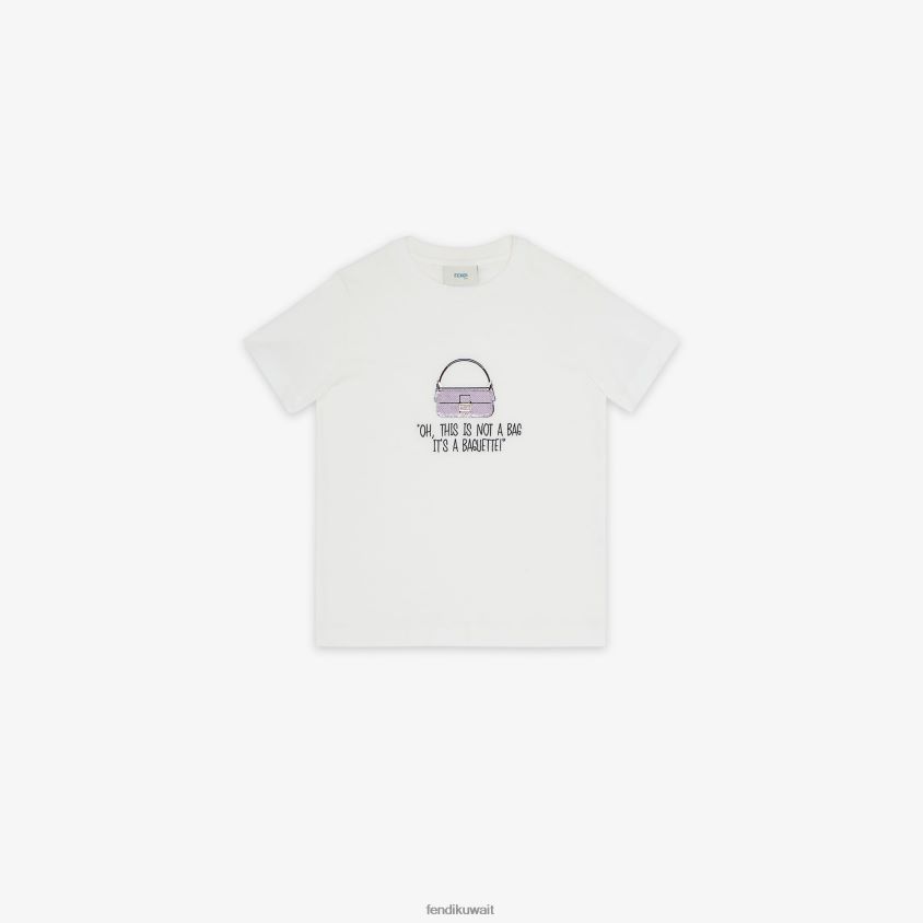 Fendi أبيض أطفال تيشيرت جيرسي جونيور مع تطريز RTJZ2920 ثياب