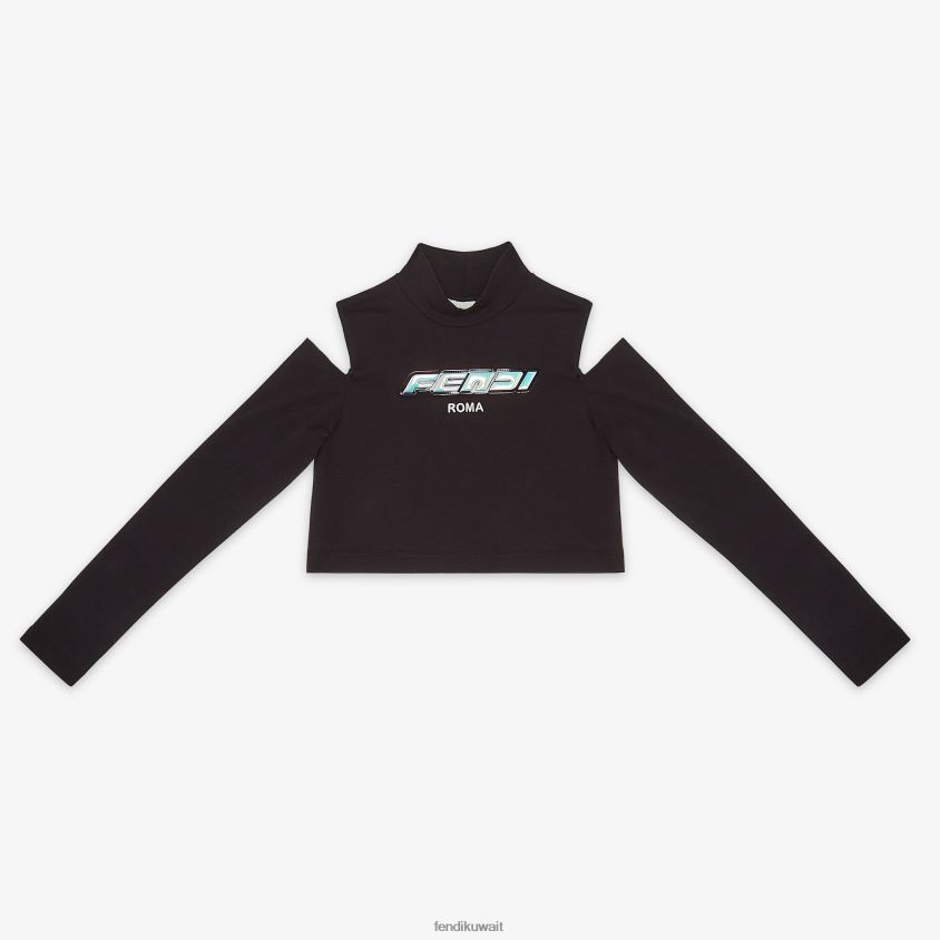 Fendi أسود أطفال قميص جيرسي قصير مع حروف RTJZ2927 ثياب