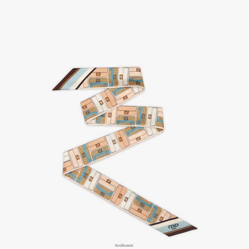 Fendi أزرق فاتح نحيف عصابة حرير ملفوفة RTJZ314 مُكَمِّلات