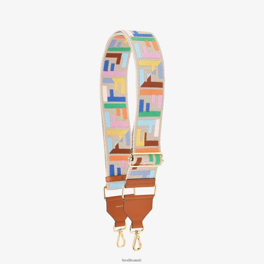Fendi اللون البيج نحيف حزام الكتف الشريط RTJZ379 مُكَمِّلات