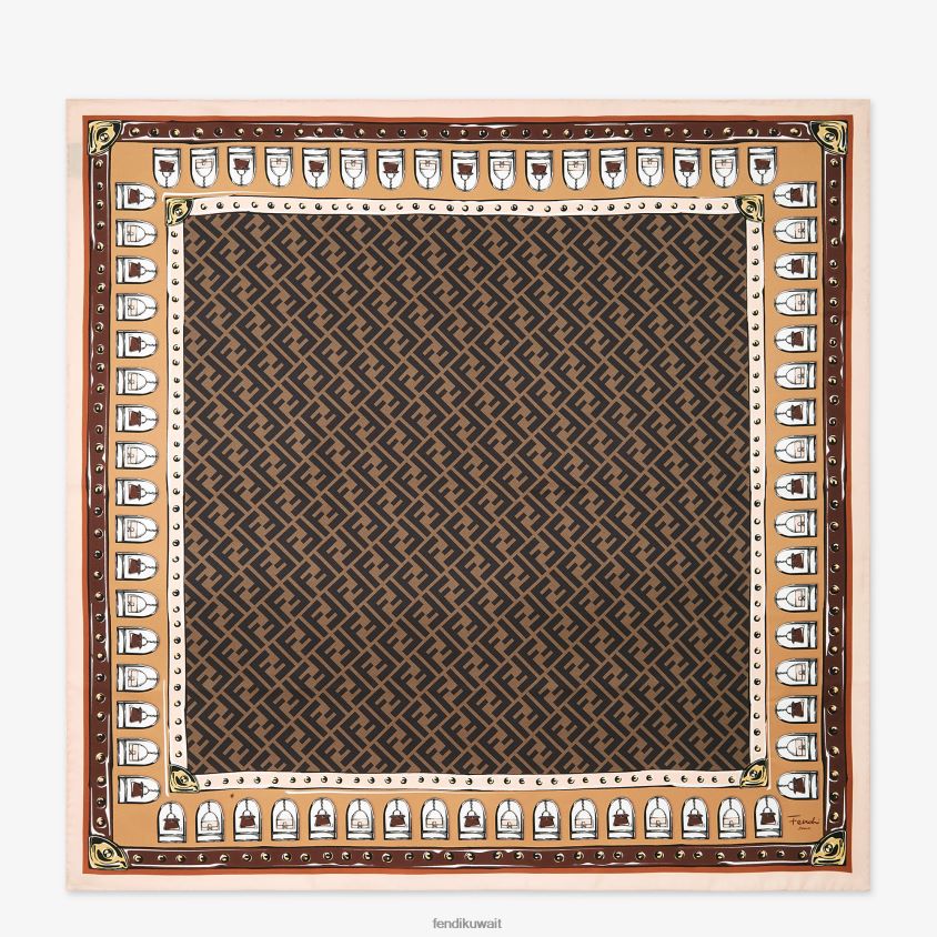 Fendi بني نحيف فولار الحرير RTJZ4 مُكَمِّلات