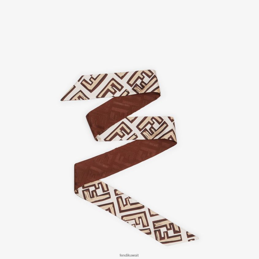 Fendi بني نحيف عصابة حرير ملفوفة RTJZ453 مُكَمِّلات