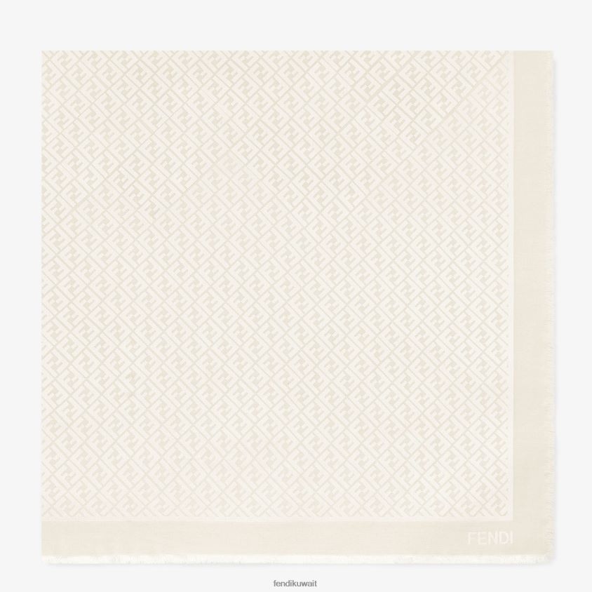 Fendi عاج نحيف شال من الحرير العضوي RTJZ456 مُكَمِّلات