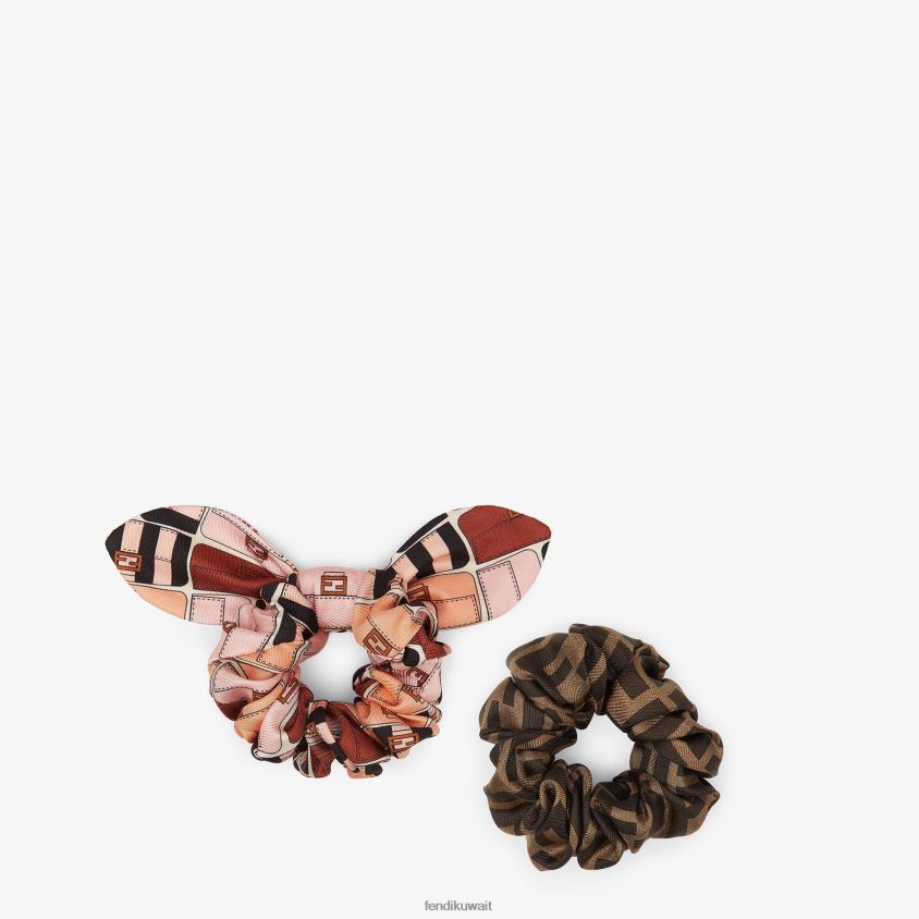 Fendi متعدد الألوان نحيف مجموعة من ربطات شعر متعددة الحرير RTJZ475 مُكَمِّلات