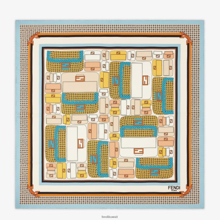 Fendi أزرق فاتح نحيف فولار الحرير RTJZ480 مُكَمِّلات