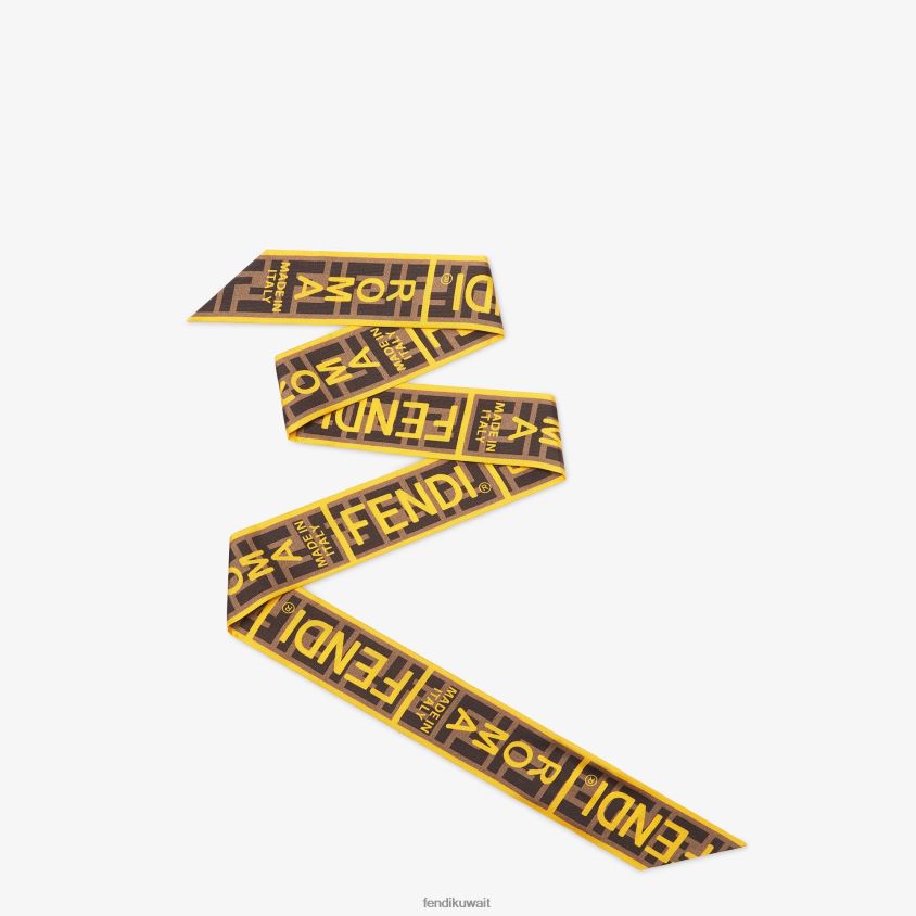 Fendi أصفر نحيف عصابة حرير ملفوفة RTJZ505 مُكَمِّلات