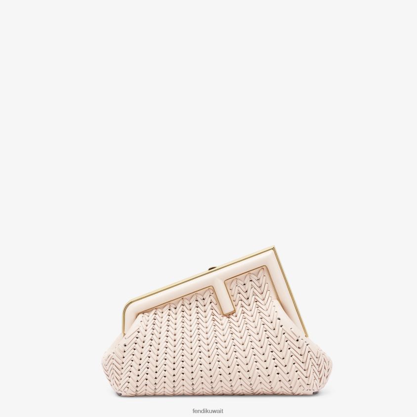 Fendi لون القرنفل نحيف حقيبة جلدية متشابكة الكاميليا RTJZ555 مُكَمِّلات