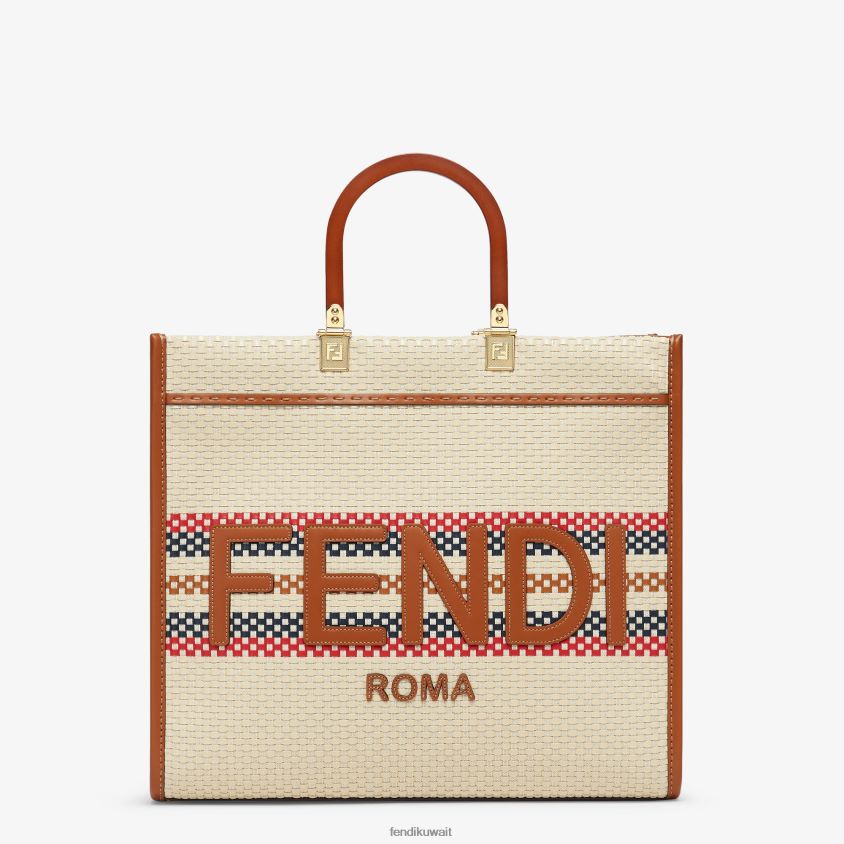 Fendi متعدد الألوان نحيف حقيبة تسوق من القماش بتأثير مضفر ومتعدد الخطوط RTJZ621 مُكَمِّلات