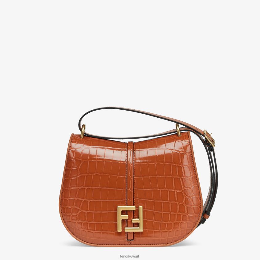 Fendi بني نحيف حقيبة جلد التمساح RTJZ660 مُكَمِّلات