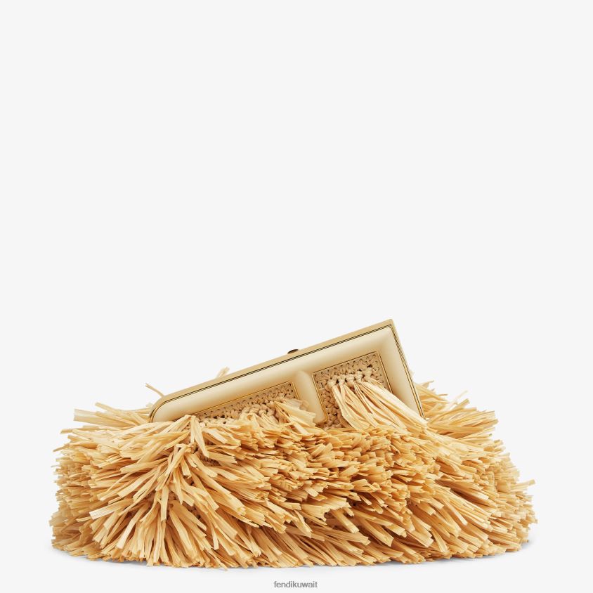 Fendi اللون البيج نحيف حقيبة مع هامش الرافية الطبيعية RTJZ671 مُكَمِّلات