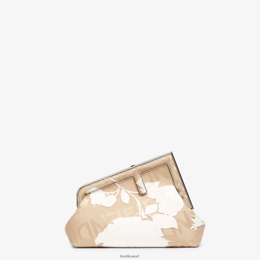 Fendi اللون البيج نحيف حقيبة حرير مطبوعة RTJZ729 مُكَمِّلات