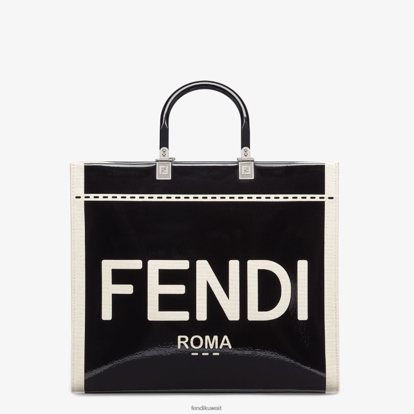 Fendi أسود نحيف حقيبة تسوق من القماش والجلد اللامع RTJZ740 مُكَمِّلات