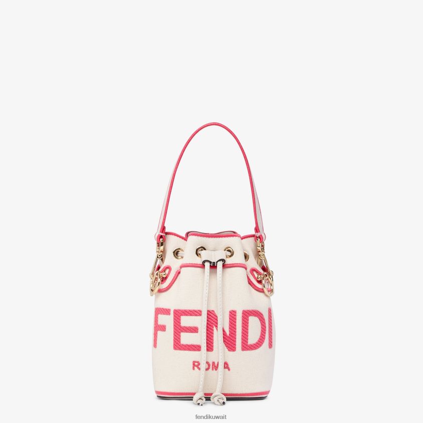 Fendi اللون البيج نحيف حقيبة صغيرة من القماش مع تطريز روما RTJZ750 مُكَمِّلات