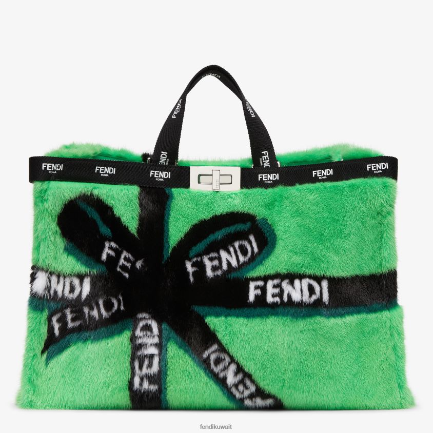 Fendi أخضر نحيف متسوق المنك مع ترصيع الشريط RTJZ760 مُكَمِّلات
