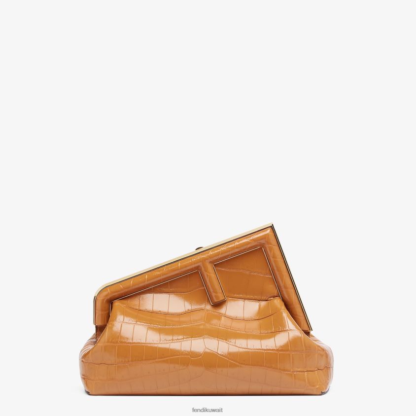 Fendi بني نحيف حقيبة جلد التمساح RTJZ773 مُكَمِّلات