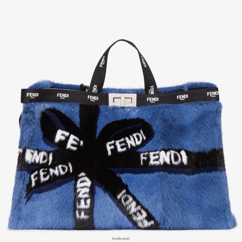Fendi أزرق نحيف متسوق المنك مع ترصيع الشريط RTJZ774 مُكَمِّلات