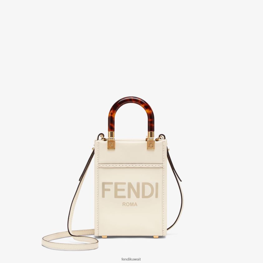 Fendi أبيض نحيف حقيبة صن شاين شوبر صغيرة من الجلد RTJZ854 مُكَمِّلات