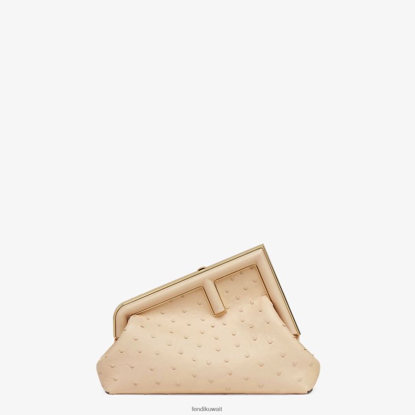 Fendi اللون البيج نحيف حقيبة جلد النعام RTJZ856 مُكَمِّلات
