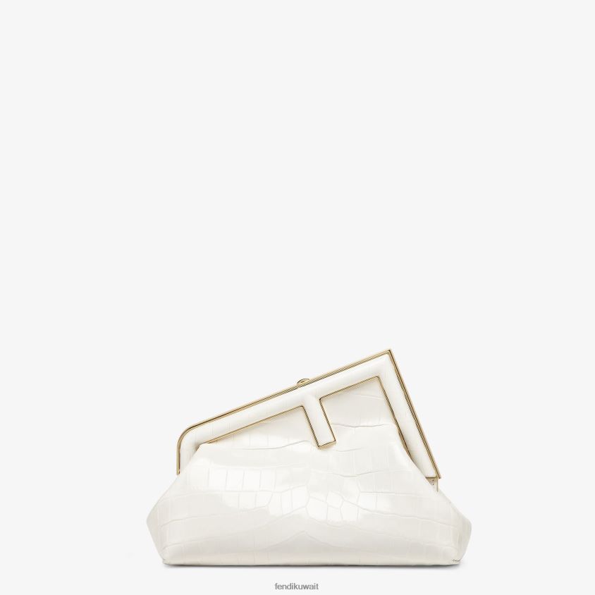 Fendi أبيض نحيف لاك حقيبة جلد التمساح RTJZ907 مُكَمِّلات