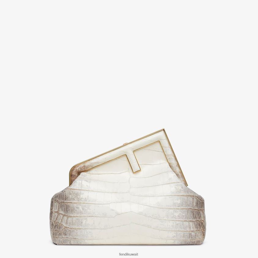 Fendi أبيض نحيف حقيبة تمساح بظلال بيضاء RTJZ908 مُكَمِّلات