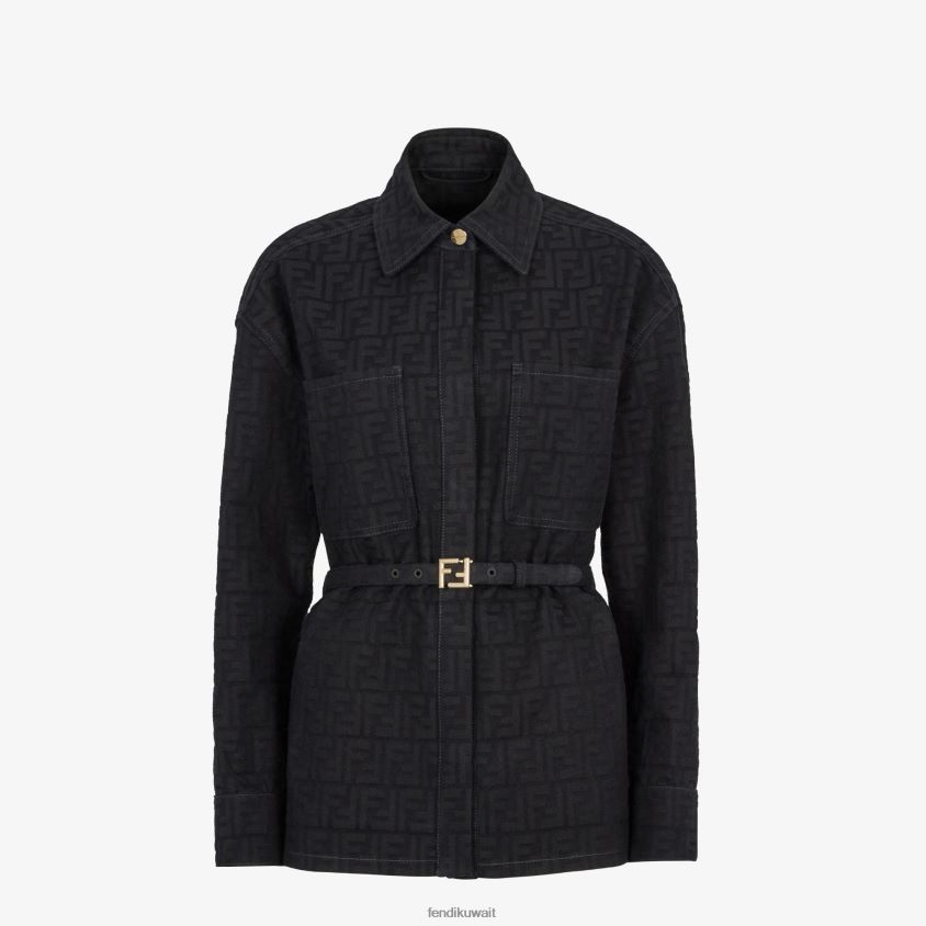 Fendi أزرق نحيف سترة من قماش الدنيم الجاكار RTJZ931 ثياب