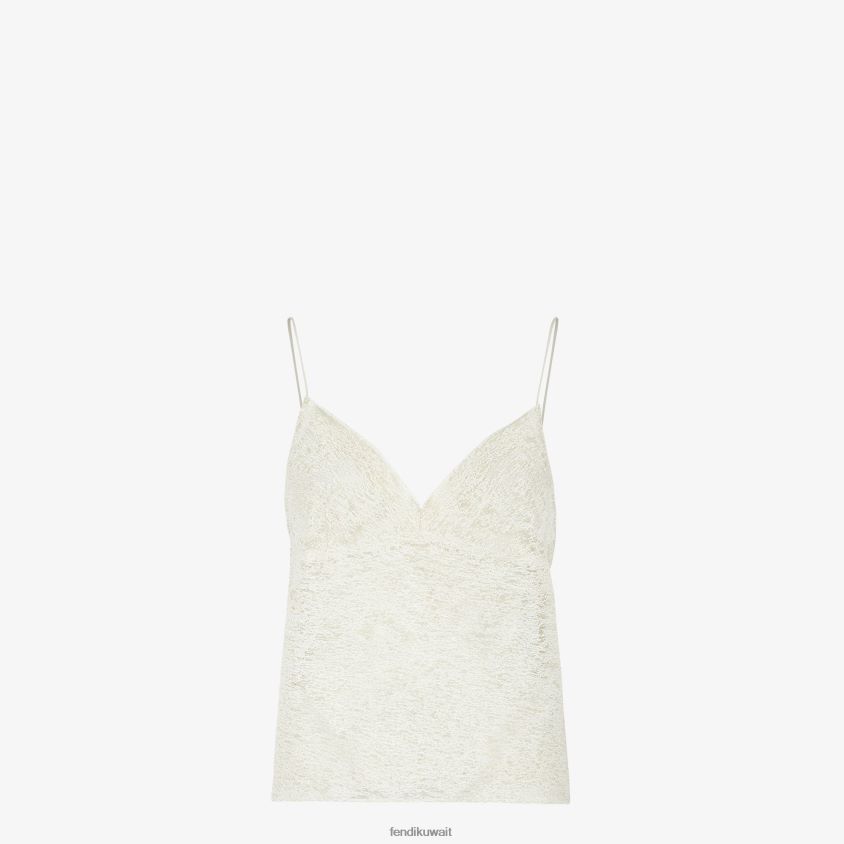 Fendi أبيض نحيف الدانتيل أعلى RTJZ941 ثياب