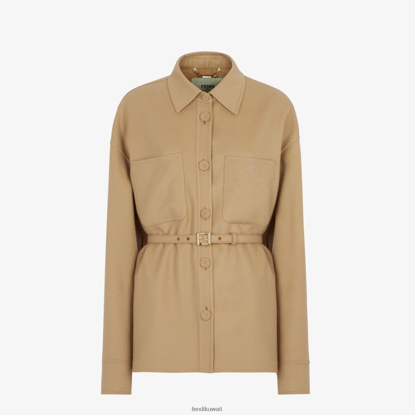 Fendi اللون البيج نحيف سترة من الصوف RTJZ973 ثياب