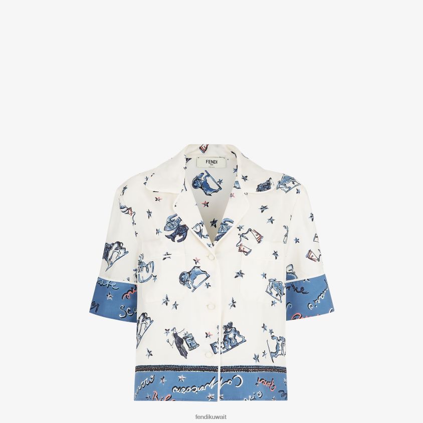 Fendi أزرق نحيف قميص من الحرير RTJZ982 ثياب