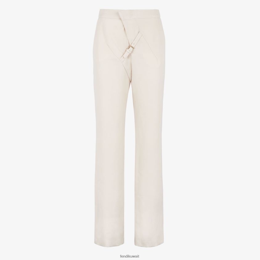 Fendi أبيض نحيف بنطال من الصوف من نوع الحبوب دي بودر RTJZ988 ثياب