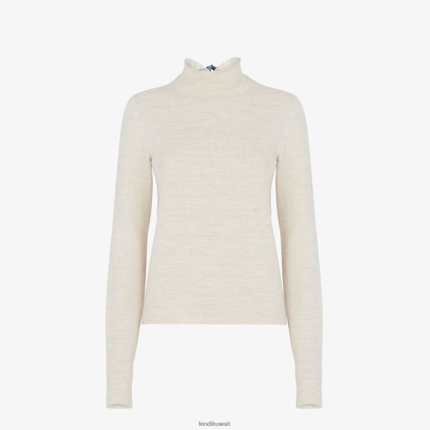 Fendi اللون البيج نحيف كنزة صوف RTJZ997 ثياب