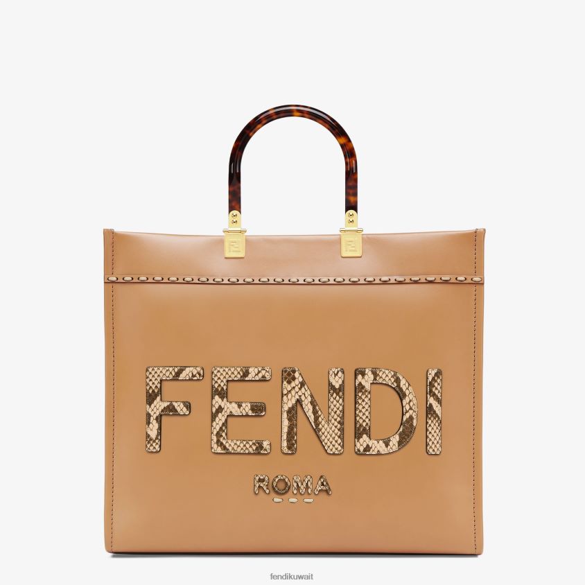 Fendi بني نحيف حقيبة المتسوق الجلدية و elaphe RTJZ879 مُكَمِّلات