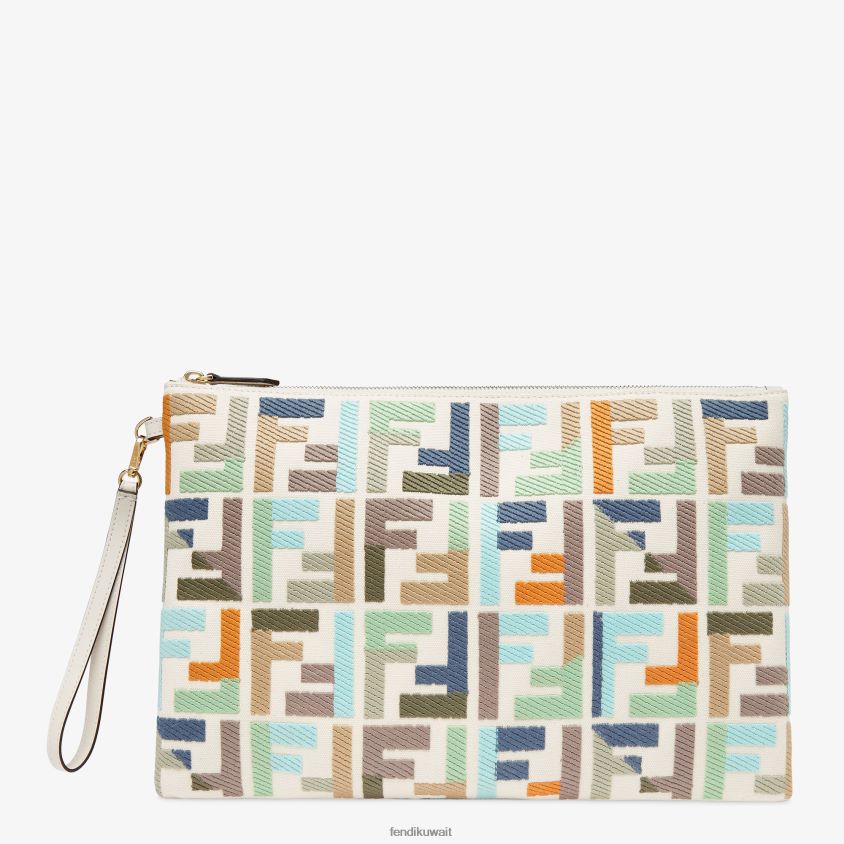Fendi متعدد الألوان نحيف حقيبة قماش مع تطريز ff RTJZ1519 مُكَمِّلات