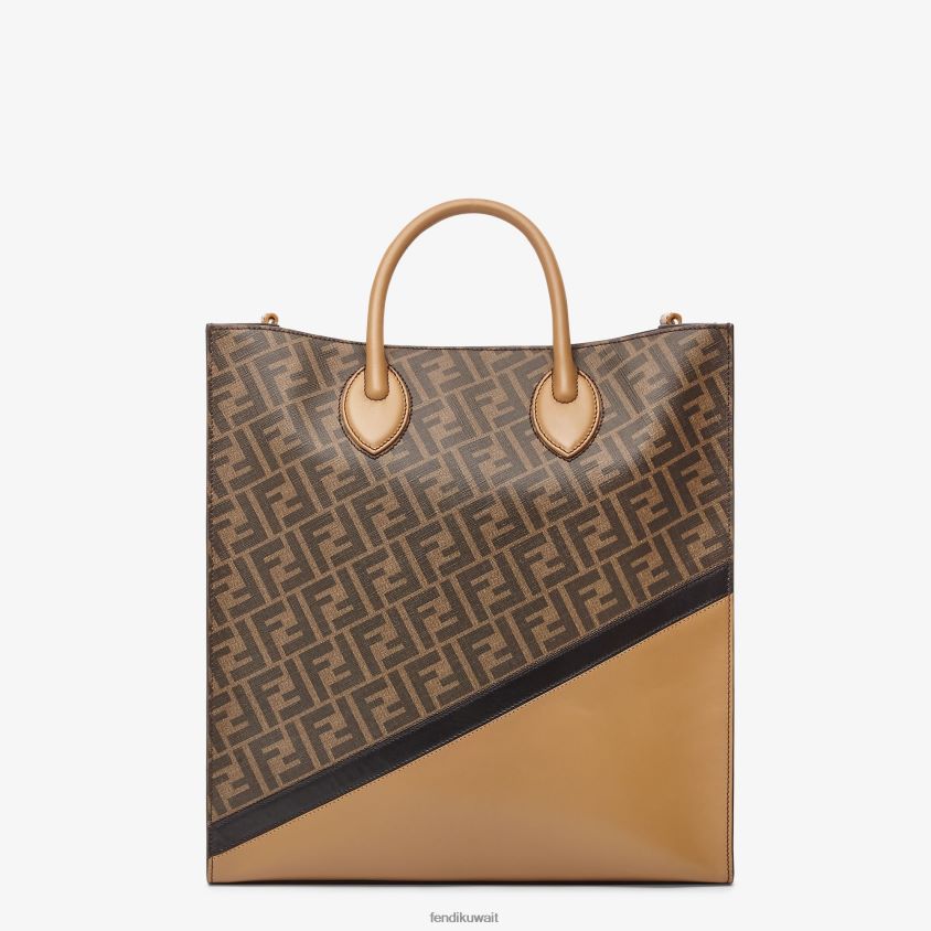 Fendi بني رجال حقيبة من الجلد والنسيج ff RTJZ1854 مُكَمِّلات