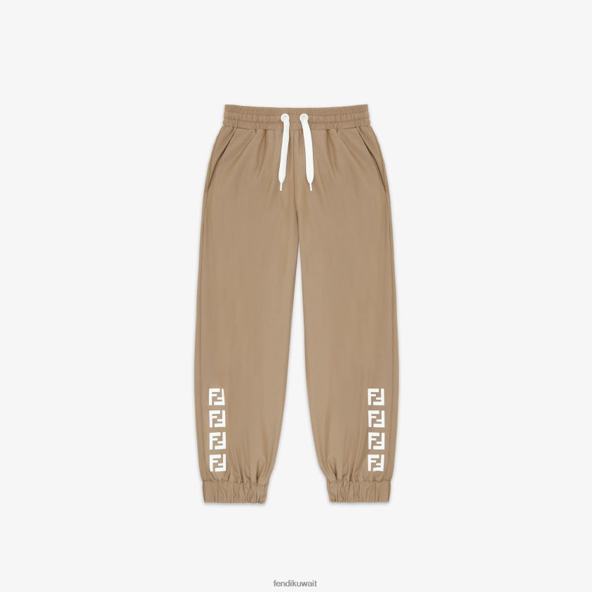 Fendi اللون البيج أطفال السراويل القطنية التقنية مع شعار ff RTJZ2961 ثياب