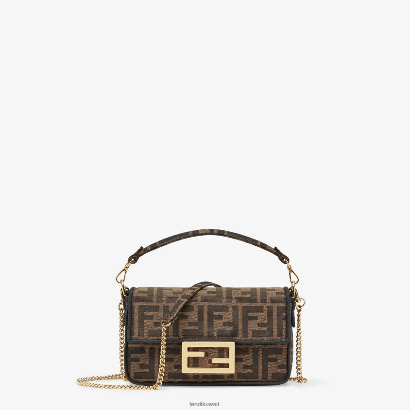 Fendi بني نحيف حقيبة قماش الجاكار ff RTJZ514 مُكَمِّلات