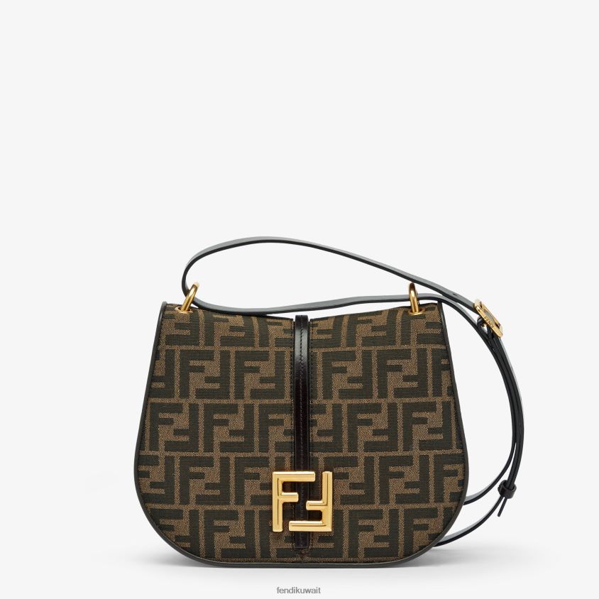 Fendi بني نحيف ff قماش الجاكار وحقيبة جلدية RTJZ515 مُكَمِّلات