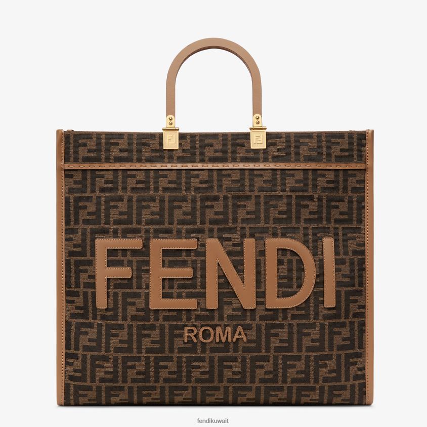 Fendi بني نحيف ff المتسوق نسيج الجاكار RTJZ533 مُكَمِّلات