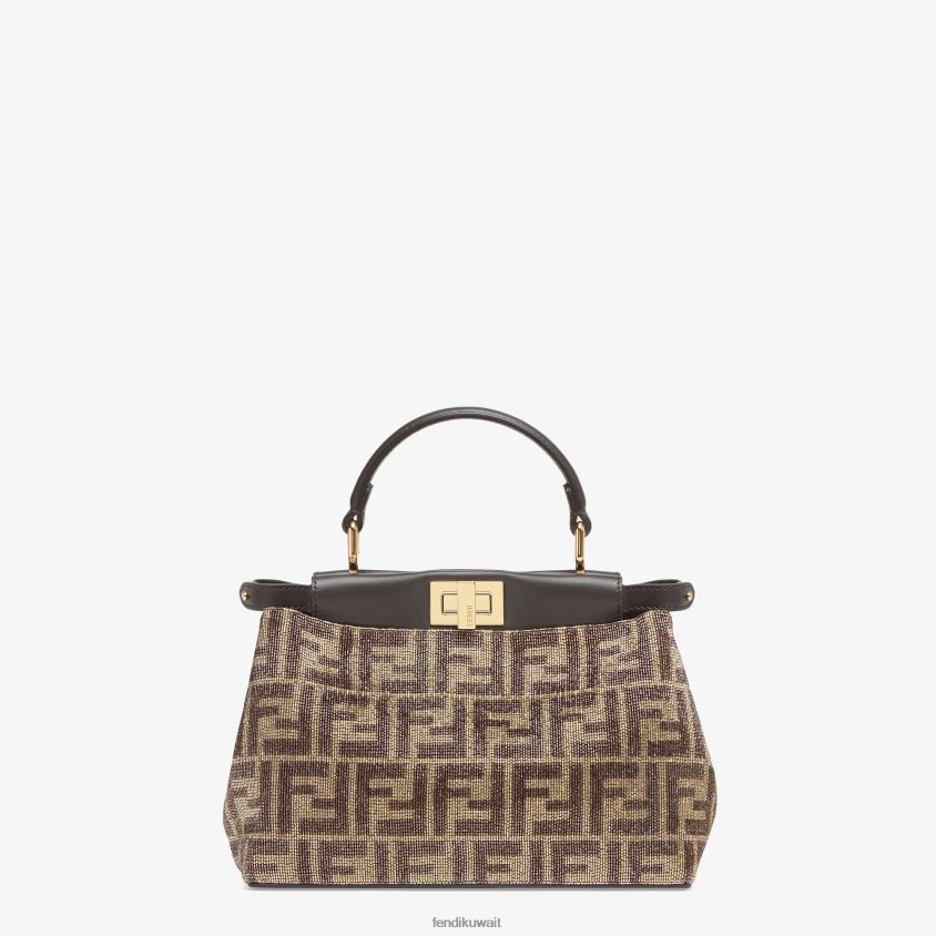 Fendi بني نحيف حقيبة مطرزة بزخارف ff بلونين RTJZ608 مُكَمِّلات