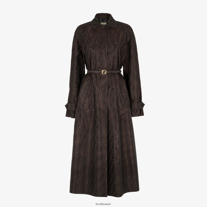 Fendi بني نحيف معطف من قماش الجاكار ff RTJZ945 ثياب